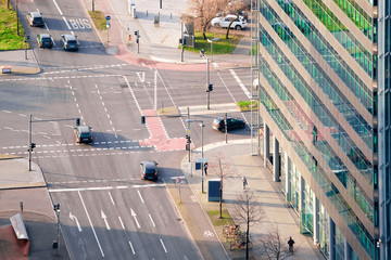 Aerial view on road with car building architecture Potsdamer Platz