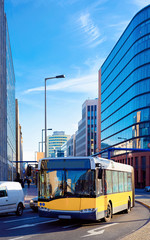 Bus in road and modern building architecture in Potsdamer Platz
