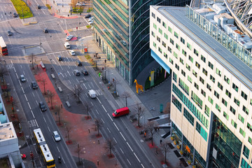 Aerial view of road with car building architecture Potsdamer Platz