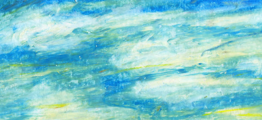 Fototapeta na wymiar Oil pastel impressionistic bright blue, white and yellow textured background