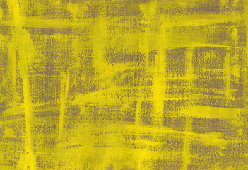 Yellow abstract grunge oil acrylic background on textured canvas