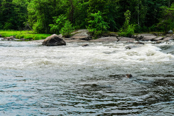 Finland, Kotka: Langinkoski rapid on the Kumi river in Kotka. Harsh northern Finnish nature. The favorite fishing spot of Emperor of Russia Alexander III.