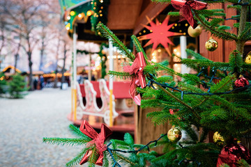 Decorated Christmas tree on Christmas market at Opera house Berlin