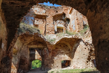 The interior of the Ruzhany Palace. Ruins of a brick wall