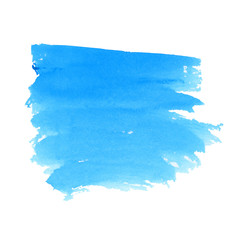 Watercolor sky blue brushstrokes and stains for text, hand drawn design element on white background