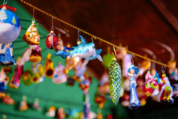 Glass Christmas tree decorations in Christmas market Germany