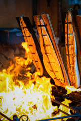 Smoked fish in Christmas market in Germany