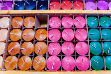 Colorful Handmade Candles at Christmas market in Germany