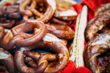Bretzel baked pastry in Christmas market in Germany