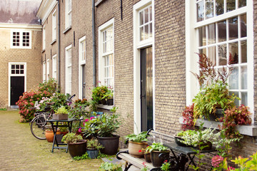 Buildings and garden of the Beguinage in Breda, Netherlands