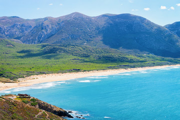 Beach at Mediterranean Sea at Buggerru in South Sardinia