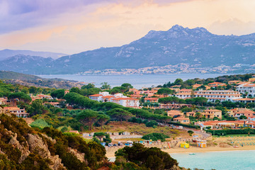 Fototapeta na wymiar Landscape of Baja Sardinia luxury resort Costa Smeralda