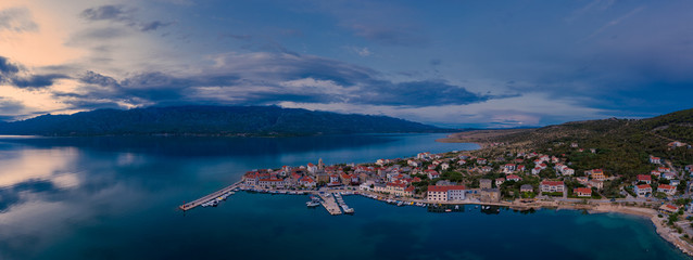 Old coastal town in Croatia, aerial view of Vinjerac