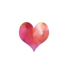 Watercolor heart shape with beautiful purple stains hand drawn on a white background, isolated