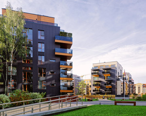 Modern glass apartment residential buildings