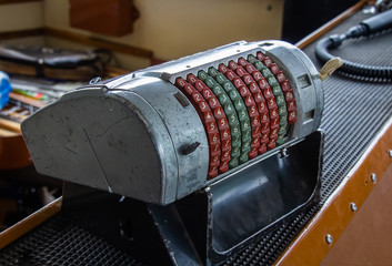 Old calculating machine in the bus