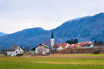 Fototapeta na wymiar Panoramic view with Landscape of Old town in Austria
