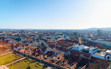 Panoramic view and cityscape with Rathaus in Town Hall Graz