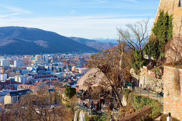 Naklejka premium View and cityscape with people on Old city of Graz