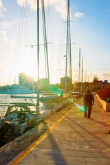Sunset at Harbor with Luxury ships of Olbia