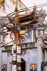 Many cables at Old Temple in Hanoi