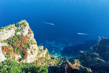 Capri Island and Blue Mediterranean Sea near Naples of Italy