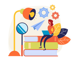 Online web home education concept. Vector flat cartoon graphic design isolated illustration