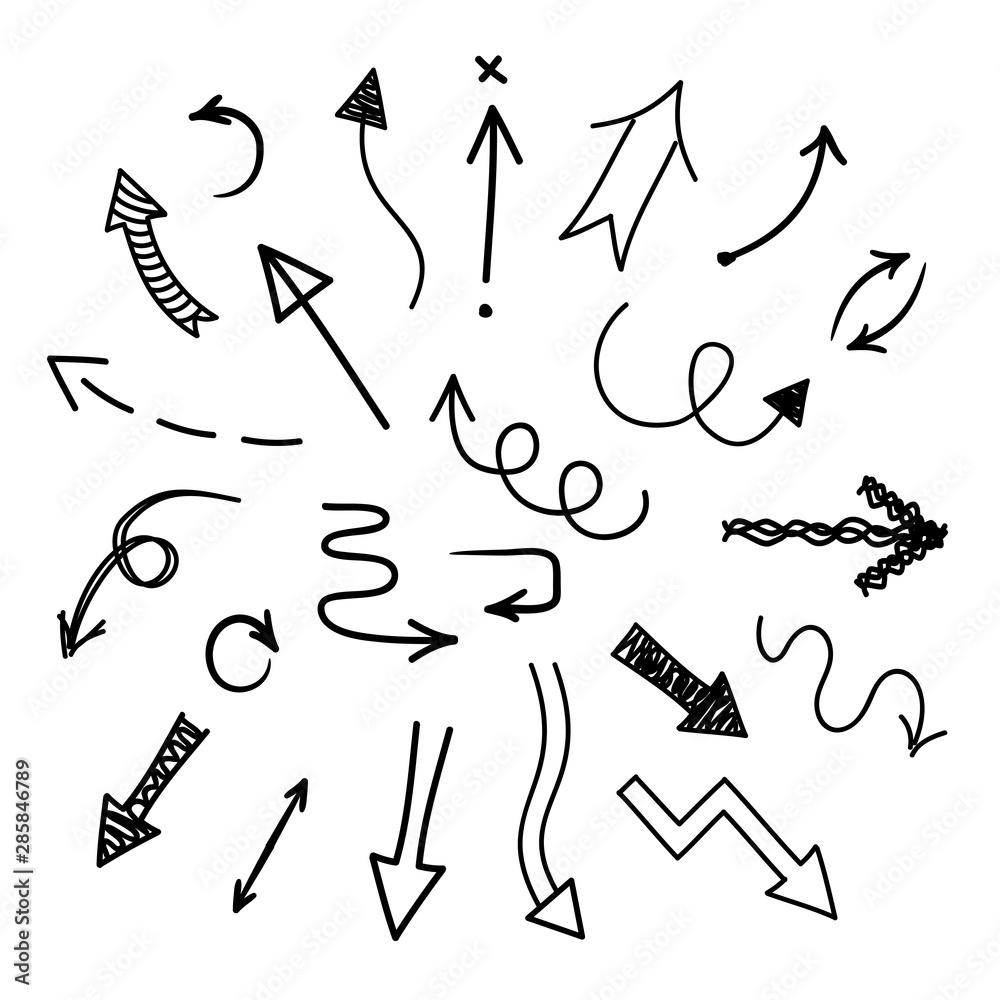 Poster set arrows icon. different black painted arrows sign isolated – stock vector