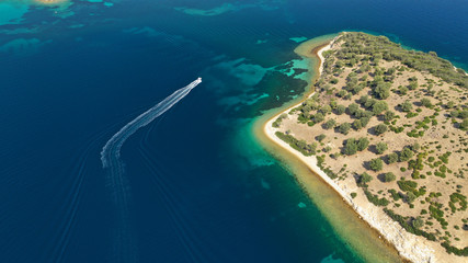 Aerial drone photo of tropical Caribbean bay with white sand beach and beautiful turquoise and...