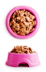 Wet cat food in pink bowl