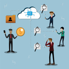 Businessman is using the artificial intelligence to analyze personal loans data – Vector