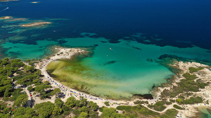 Aerial drone photo of tropical Caribbean bay with white sand beach and beautiful turquoise and...