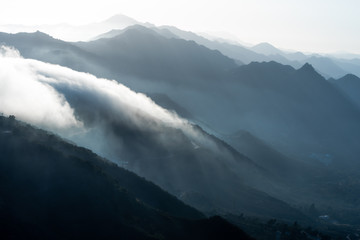 clouds flowing down the mountains like a river