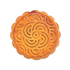 Chinese mooncake isolated on white background by top view.