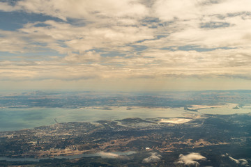 Aerial View of the West Coast Bay Area From Comertial Airplane