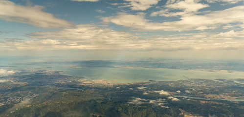 Aerial View of the San Francisco Bay Area with the Aeroport Landing Zone in the Background
