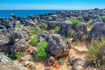 big rocks on the Atlantic shore in Cascais , Portugal 