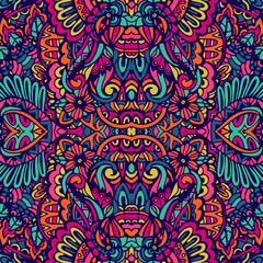 Abstract colorful festival doodle unique ethnic seamless pattern ornamental