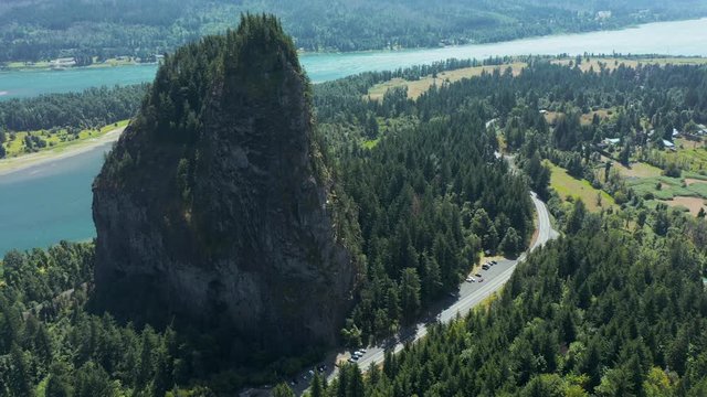 Beacon Rock, an 848-foot (258 m) basalt volcanic plug on the north shore of the Columbia River 32 miles (51 km) east of Vancouver. It was named by Lewis and Clark in 1805.  