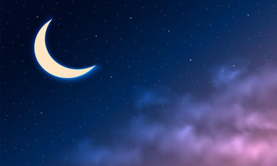 Naklejka na ściany i meble Night sky background. Moon and star, cloud on night sky.