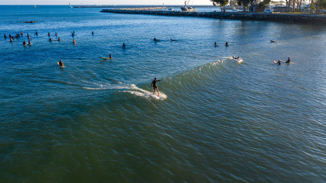 surfing doheny state beach, south oc, ca. Aerial