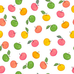 Seamless pattern, endless template with hand drawn apples red green yellow orange vector illustration