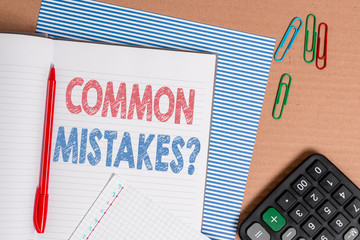 Word writing text Common Mistakes Question. Business photo showcasing repeat act or judgement...