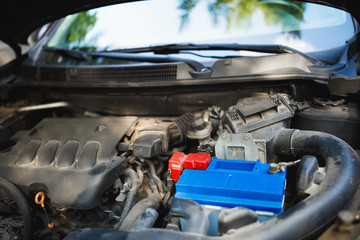 new lead-acid automotive electric battery replacement in old car