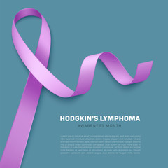 Realistic violet ribbon. Symbol of Hodgkins lymphoma awareness