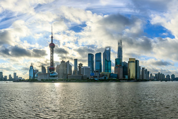 Shanghai skyline and cloudy sky landscape,China.