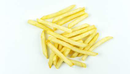 French Fries on white background, Top view with copy space for your text..