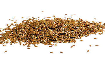 Heap of linseeds, flax seeds on white background.
