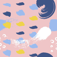 Pink brush stokes seamless pattern vector background. Abstract ornament. Drawn with dry brush. Vector illustration.