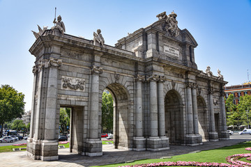 Fototapeta na wymiar Madrid, Spain - July 22, 2019: Puerta de Alcala arch in Plaza de la Independencia